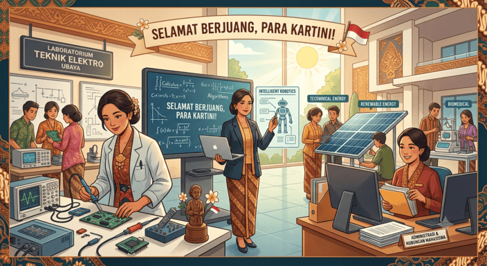 Ilustrasi perempuan berprestasi dengan pesan Selamat Berjuang Para Kartini